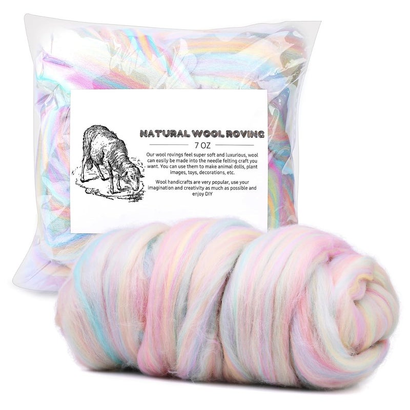 Yizzvb Wool Roving 7.02oz Colored Natural Needle Felting Wool Bulk for Spinning, Arm Knitting Blanket, Wet Felting, handcrafts, Yarn Roving for DIY Craft Materials - Image 1